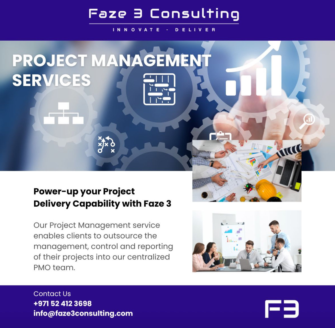 faze3consulting's tweet photo. Elevate your projects with Faze 3 Consulting's specialized Project Management expertise. Let's craft a dynamic, cost-effective Project Management solution that seamlessly integrates with your business. 
#Faze3Consulting #ProjectManagement #PMO #PMOaaS #UAE #Dubai #KSA #DXB https://t.co/JtqTvJKlI2