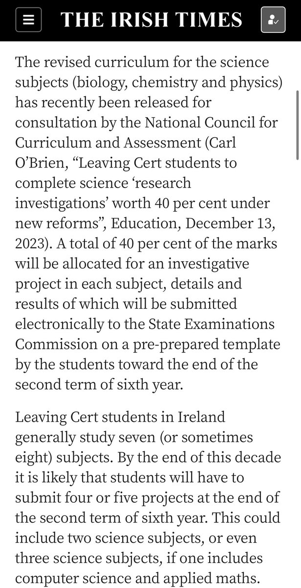 ciaraquill's tweet photo. Interesting letter from @ainehyland about the proposed #LeavingCert #SeniorCycle reform to the Irish Times 

https://t.co/JTx3R8yX5M https://t.co/BOESV7H5p0