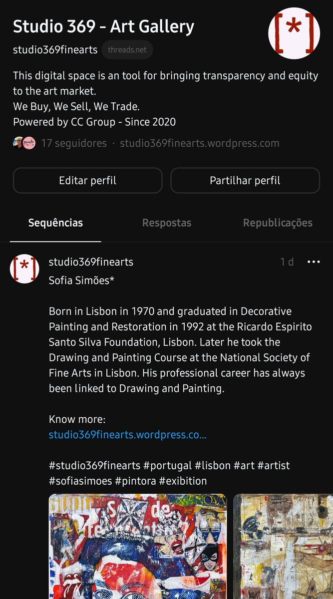 JoaoCambraCosta's tweet photo. Studio 369 - Art Gallery 

Hi again ☺️ 

The last news of Studio 369, is that you can fallow on Threads 

https://t.co/dF5CRt6xAh

#CCGROUP #beautifulenterprise #since2020 #Studio369 #artgallery #followusonthreads #threads https://t.co/66NCZYMbTp