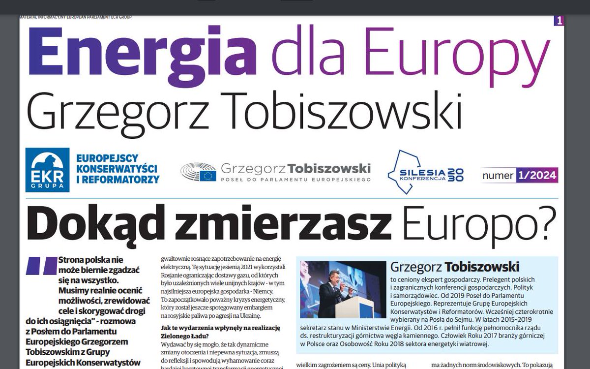 Już dziś z @zachodni najnowszy numer 'Energii dla Europy'. W nim podsumowanie mijającej kadencji Parlamentu Europejskiego - co UE zagraża, a co jest szansą rozwoju, jakie popełniono błędy, a co można uznać za sukces: tobiszowski.pl/wp-content/upl…