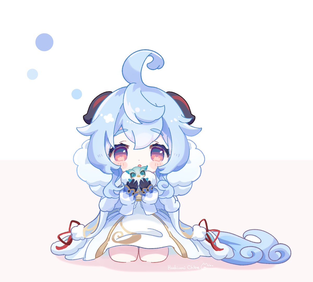 ganyu (genshin impact) 1girl blue hair horns ahoge chibi solo long hair  illustration images