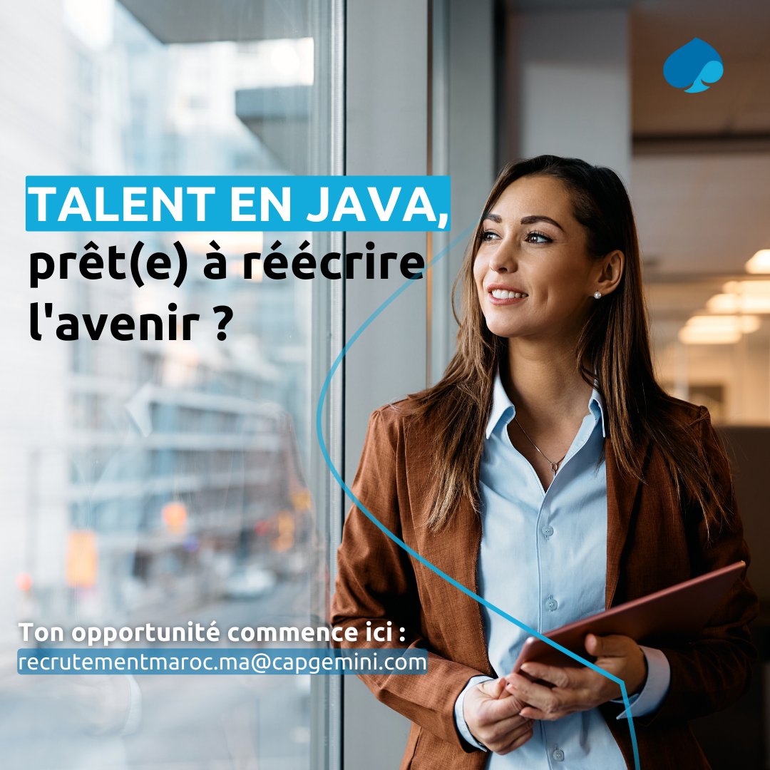 Capgemini_Maroc's tweet photo. Chez #CapgeminiTSMaroc, nous lançons un appel à tous les développeurs Java chevronnés avec plus de 3 ans d'expérience pour embarquer avec nous dans l'aventure du code créatif et innovant. Envoyez votre CV à recrutementmaroc.ma@capgemini.com et rejoignez la révolution ! https://t.co/PYXvZrCrb7