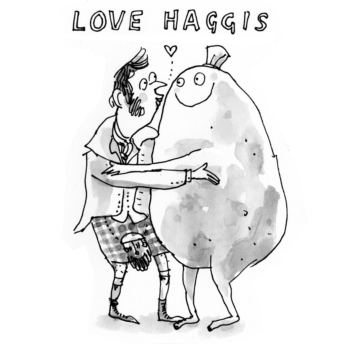 Old #RobertBurns did love his haggis so. Happy #BurnsNight everybody. #truelove #haggis #penandink #doodle