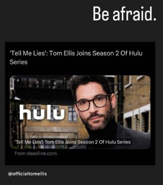 Promises, promises! 
Seriously, I'm really looking forward to seeing Tom in this role and I have a feeling it's gokng to bd different than what we expect. I love it! #TellMeLies #TomEllis
📸 IG moppyoppenheimer