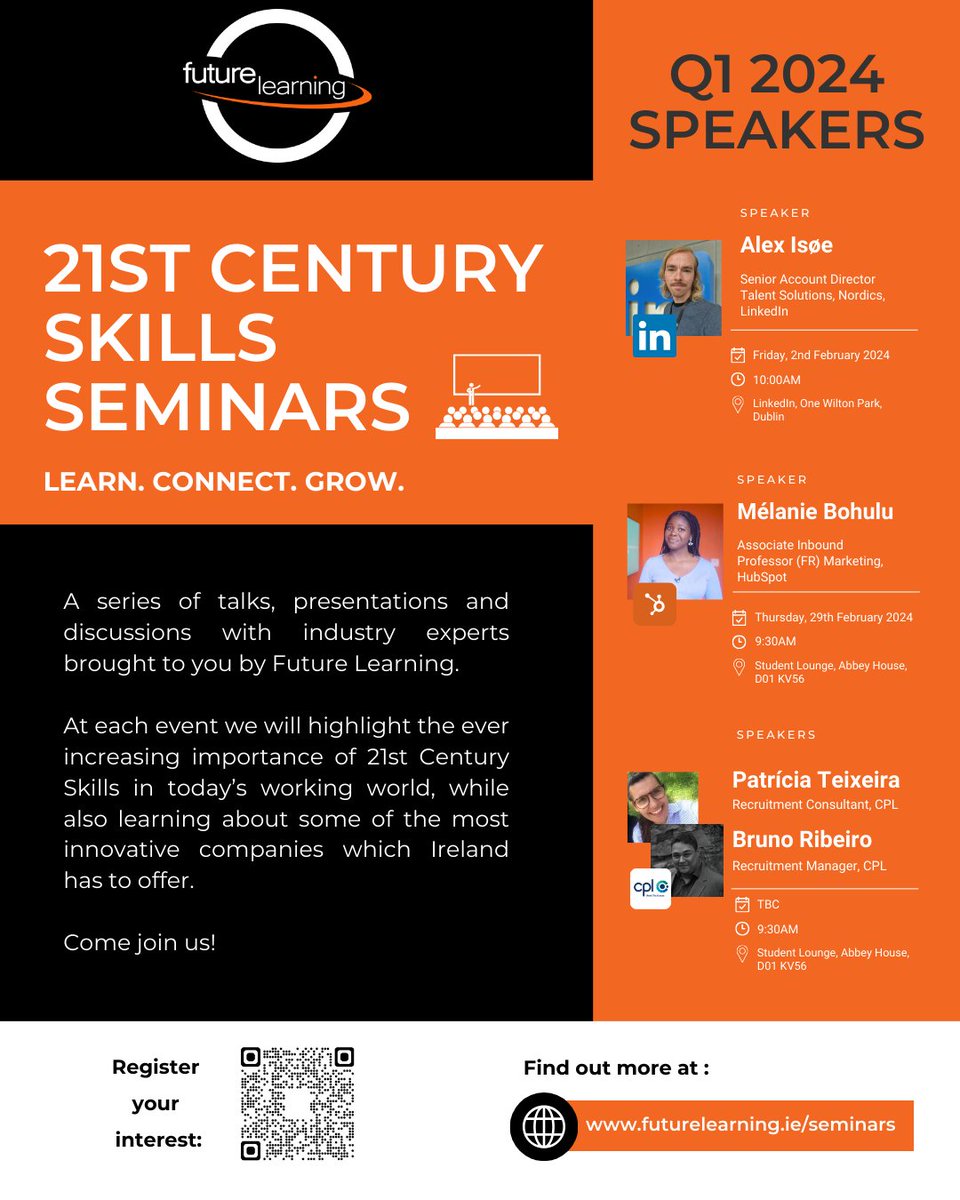 We are thrilled to share our upcoming #21stCenturySkillsSeminars! 💬

We will be welcoming industry experts from #Ireland and beyond to highlight the importance of #21stCenturySkills in today's working world. 🇮🇪✨

<a href="/HubSpot/">HubSpot</a> <a href="/HubSpotAcademy/">HubSpot Academy</a> <a href="/LinkedIn/">LinkedIn</a> <a href="/HireOnLinkedIn/">LinkedIn Talent Solutions</a> <a href="/CplResources/">Cpl</a>
