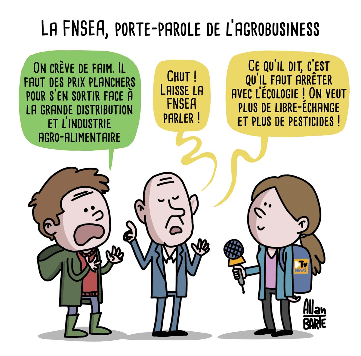 La FNSEA, porte-parole de l’agrobusiness
#AgriculteursEnColere #FNSEA #Agriculteurs

Pour financer la lutte dessinée 
▶️ ko-fi.com/allanbarte