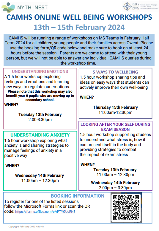 BassalegPC's tweet photo. Check this out. Cahms courses running during Feb half-term #Believingandbelonging #Wellbeing https://t.co/f1jdUw2E5j