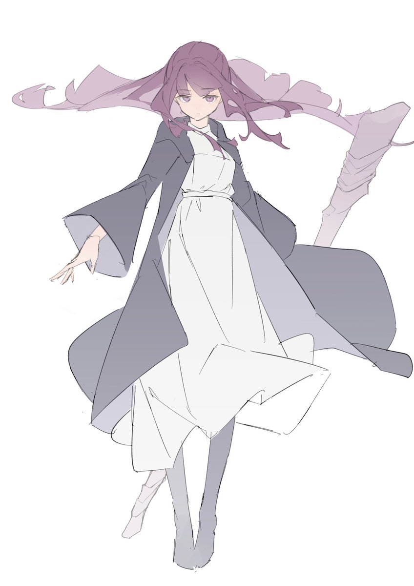 fern (sousou no frieren) 1girl solo long hair white background purple hair simple background dress  illustration images