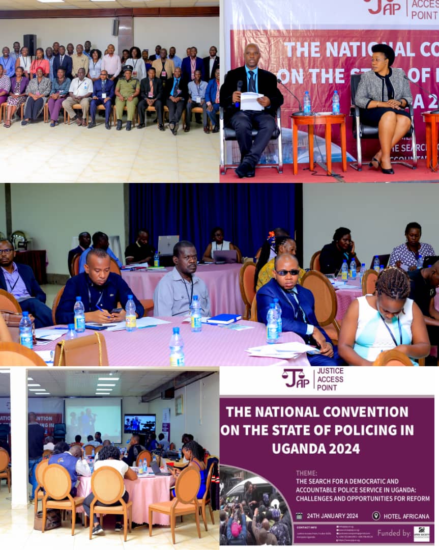 JusticessP's tweet photo. The National Convention on The State of Policing in Uganda 24/01/2024 organized by @JusticessP supported by @OpenSocietyAfr  attended by State &amp; Non-state actors.  Recommendations  were made to reform UPF. https://t.co/rvMN9yWUqe
