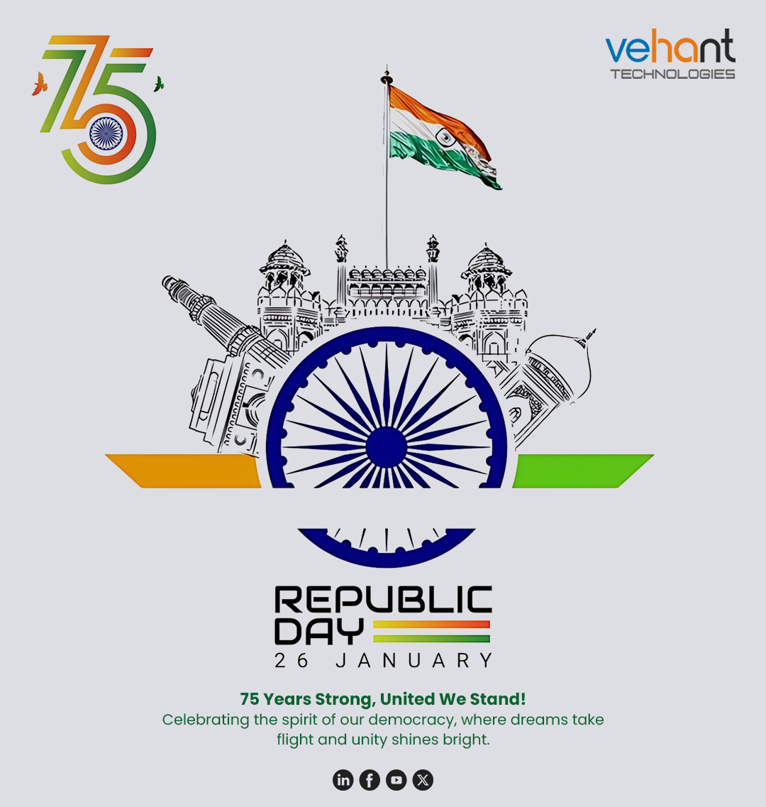 75 years strong, our flag flies high🙌
Celebrating the ideals of justice, liberty, and equality.

From diverse lands, one united voice
Happy Republic Day!

#RepublicDay  #75yearsofindependence  #vehant #unityindiversity #India #NewIndia #RepublicDayIndia