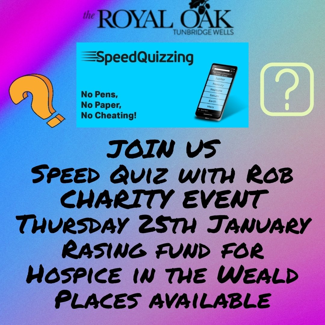 TheRoyalOakTW's tweet image. Tonight&apos;s the night for SpeedQuizzing.

#SpeedQuizzing #speedquizrob #twquiz #twpubs #twevents #speedquiz