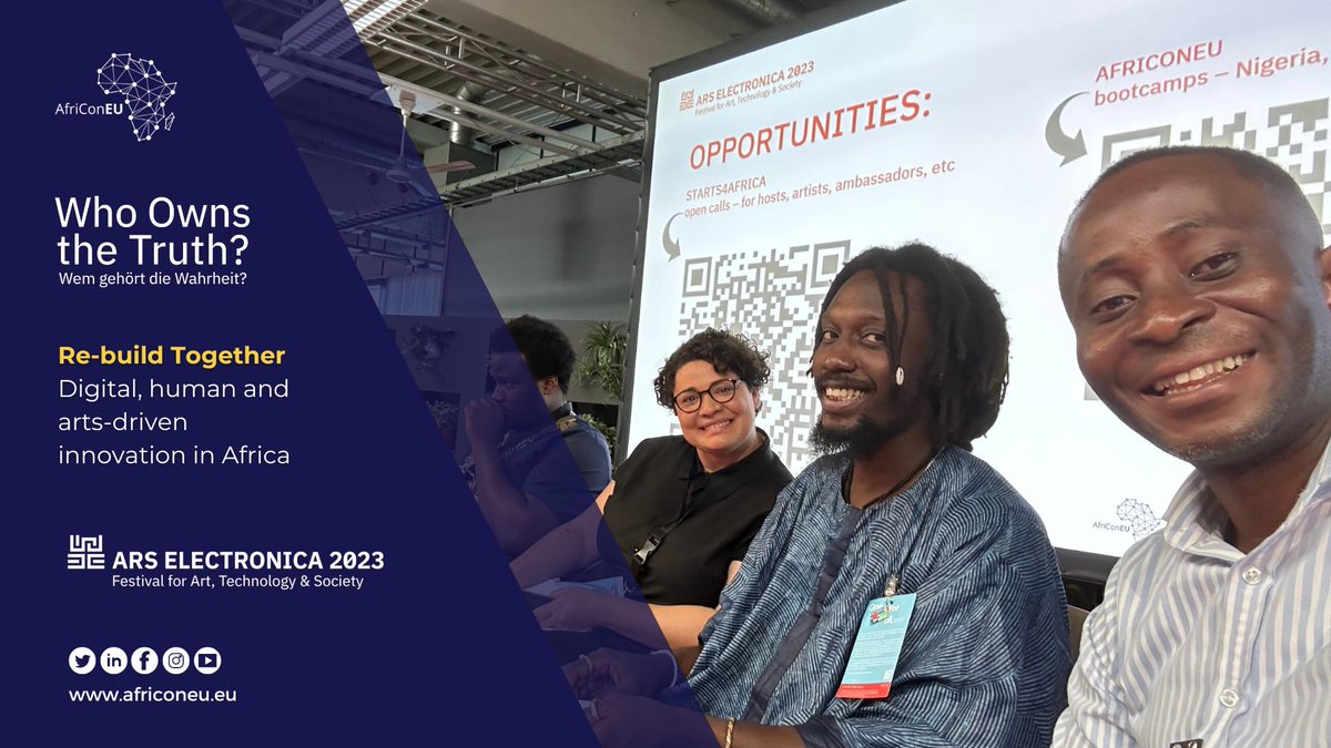 AfriConEU was at the ARS Electronica 2023 festival, actively sponsoring and participating in the dynamic panel session "Re-build together: digital, human, and arts-driven innovation in Africa". 🌍

Find out more 🔗 ecs.page.link/y3jsi

#AfriConEU #HaDEA #H2020 #AfricaEurope