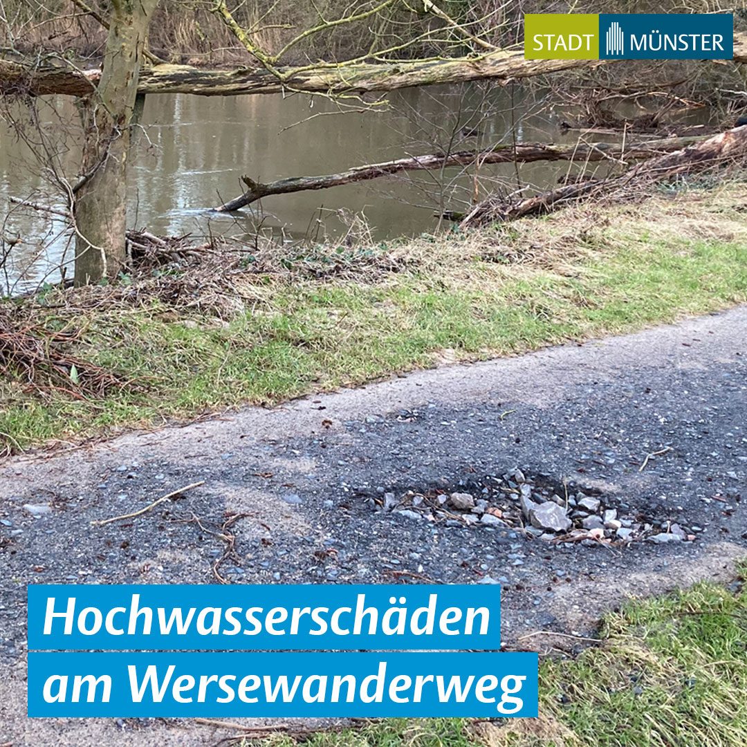 Wegen erheblicher Hochwasserschäden an einigen Stellen ist der Wersewanderweg vorübergehend gesperrt. Grund für die Schäden sind die starken Regenfälle und Überflutungen in den vergangenen Wochen. ➡️ stadt-muenster.de/aktuelles/pm-d…