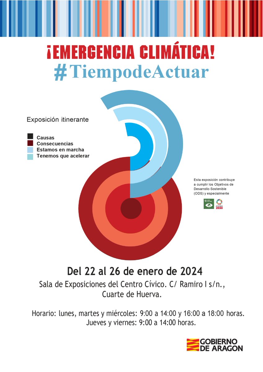 Hasta el 26 de enero, visita la exposición ¡EMERGENCIA CLIMÁTICA! #Tiempodeactuar en #CuartedeHuerva.

📍Sala de exposiciones del Centro Cívico

Más información: contacta@nomadas-ma.es 636187703 / 615555222