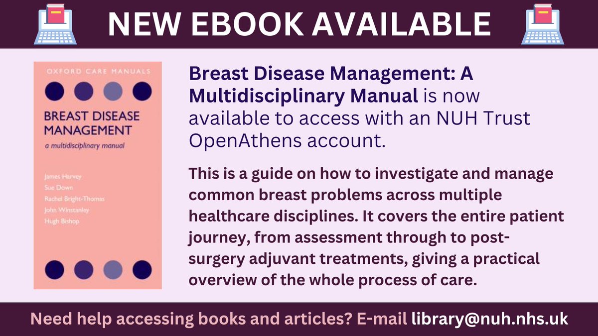 🚨 📖 New ebook alert! 📖 🚨

We have added Breast Disease Management: A Multidisciplinary Manual to our ebook collection. You can access it with your NUH Trust OpenAthens account here: bit.ly/4bdrUkP.