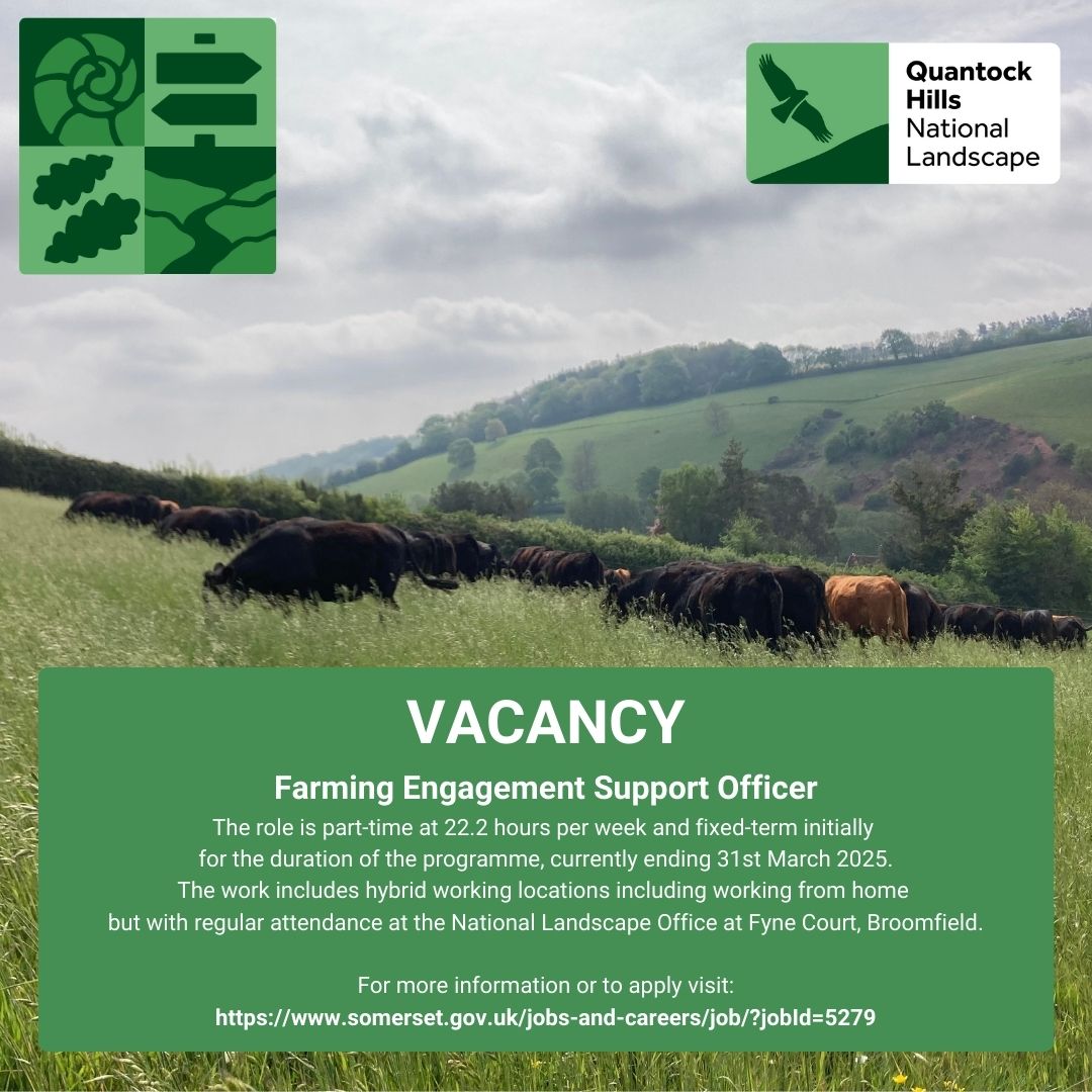 We have an interesting and varied vacancy for a Farming Engagement Support Officer working as part of the Quantock Hills Team. For more information or to apply visit: somerset.gov.uk/jobs-and-caree…