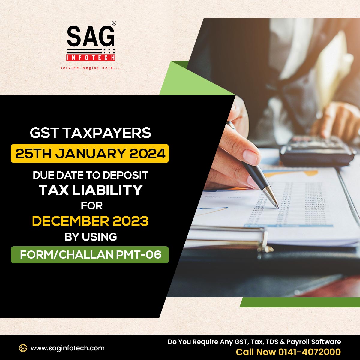 SagInfoTech's tweet photo. Today is the last date to Deposit GST under the QRMP Scheme for December 2023 by using form/challan PMT-06.
Get Guide: https://t.co/28KyWVMsZe
#PMT06 #challan #ITC #GSTPMT06 #gst #qrmpscheme #form #duedatemonth #duedate https://t.co/5AG6USXBkS