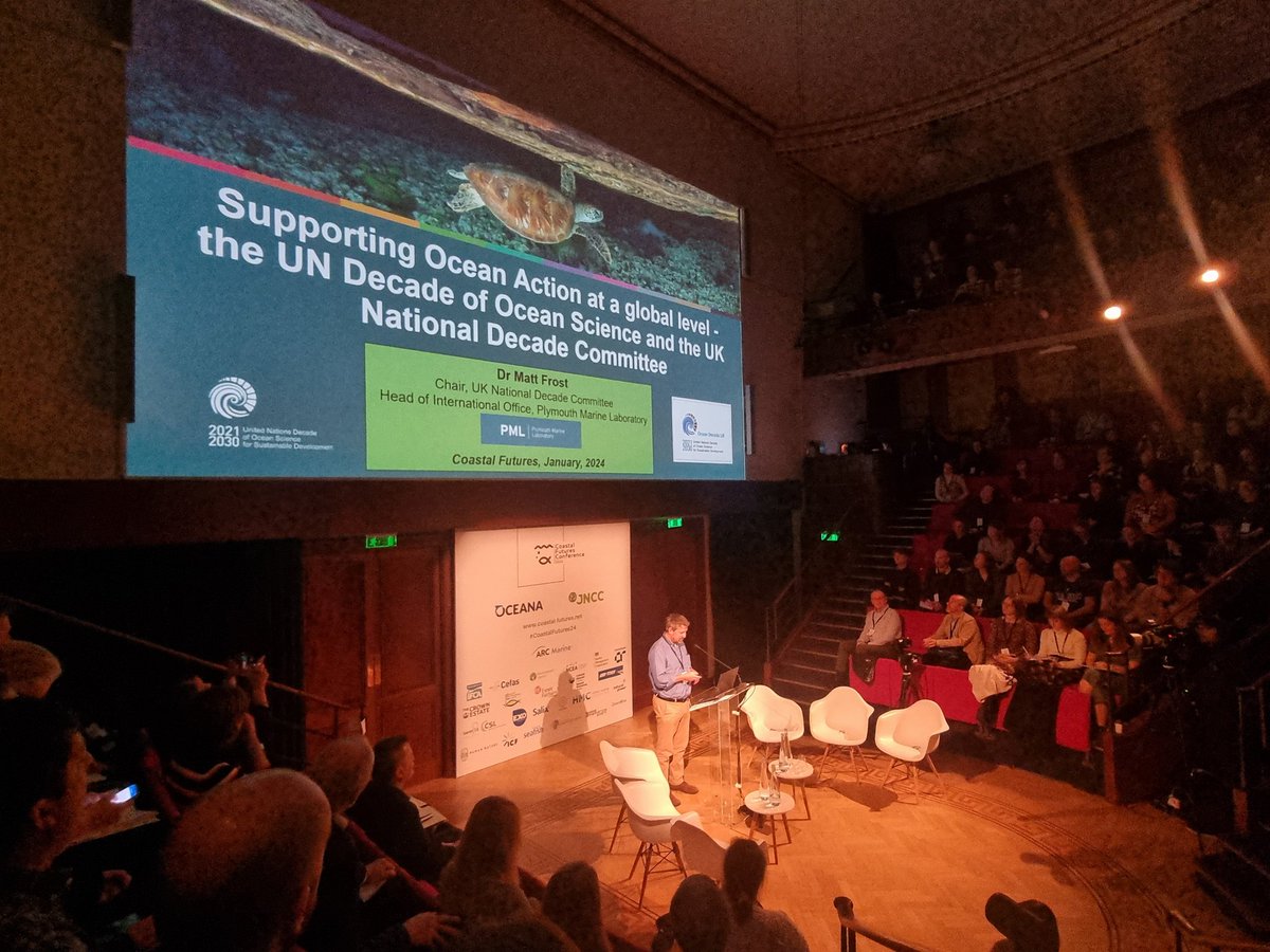 And now, we have @MattFrost2 introducing the UK National Decade Committee as part of our commitment to achieving the goals set out by the @UNOceanDecade This is a call to action for the #CoastalFutures24 community to think about how you can engage with the #UNOceanDecade