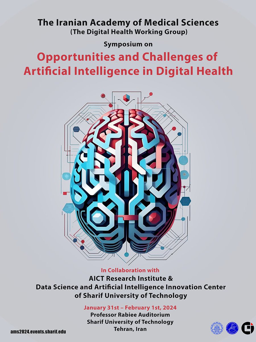 drmtniknejad's tweet photo. As an Artificial Intelligence Enthusiast Radiologist, there is a great opportunity to be updated in #Al in Digital Health through a two-day #symposium and three #workshops by selected speakers worldwide, on 31 Jan and 1 Feb at the Sharif University of Technology, Tehran, Iran. https://t.co/SEsckfwtTj