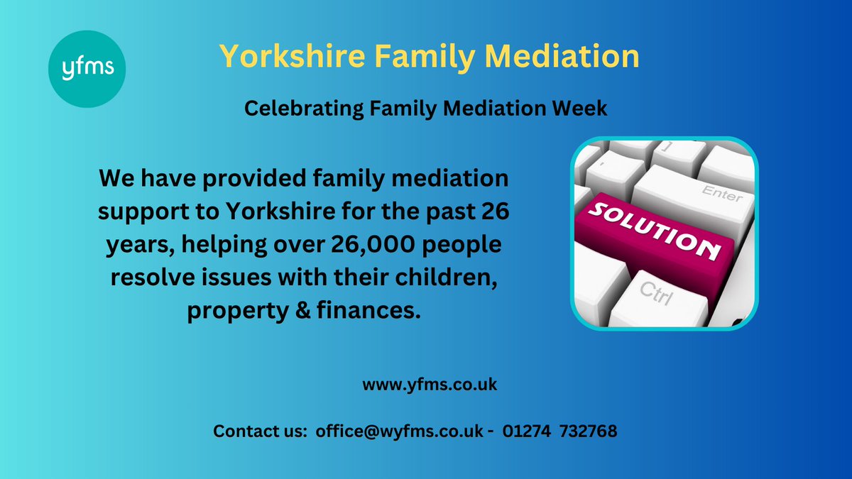 WYFMS1's tweet photo. It is Family Mediation week and we thought we would look back and see how many people we have helped to make their lives better. https://t.co/7lXiINuUrW