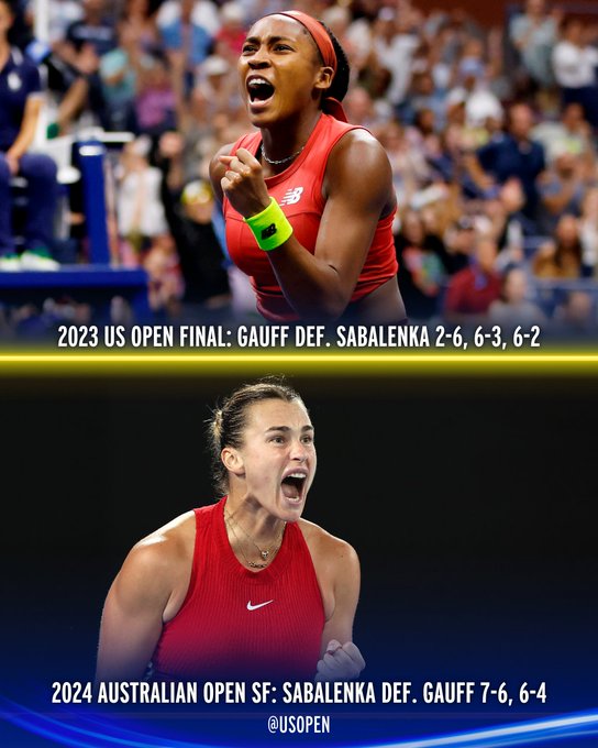 2023 USO - Gauff beats Sabalenka, 2024 AO - Sabalenka beats Gauff