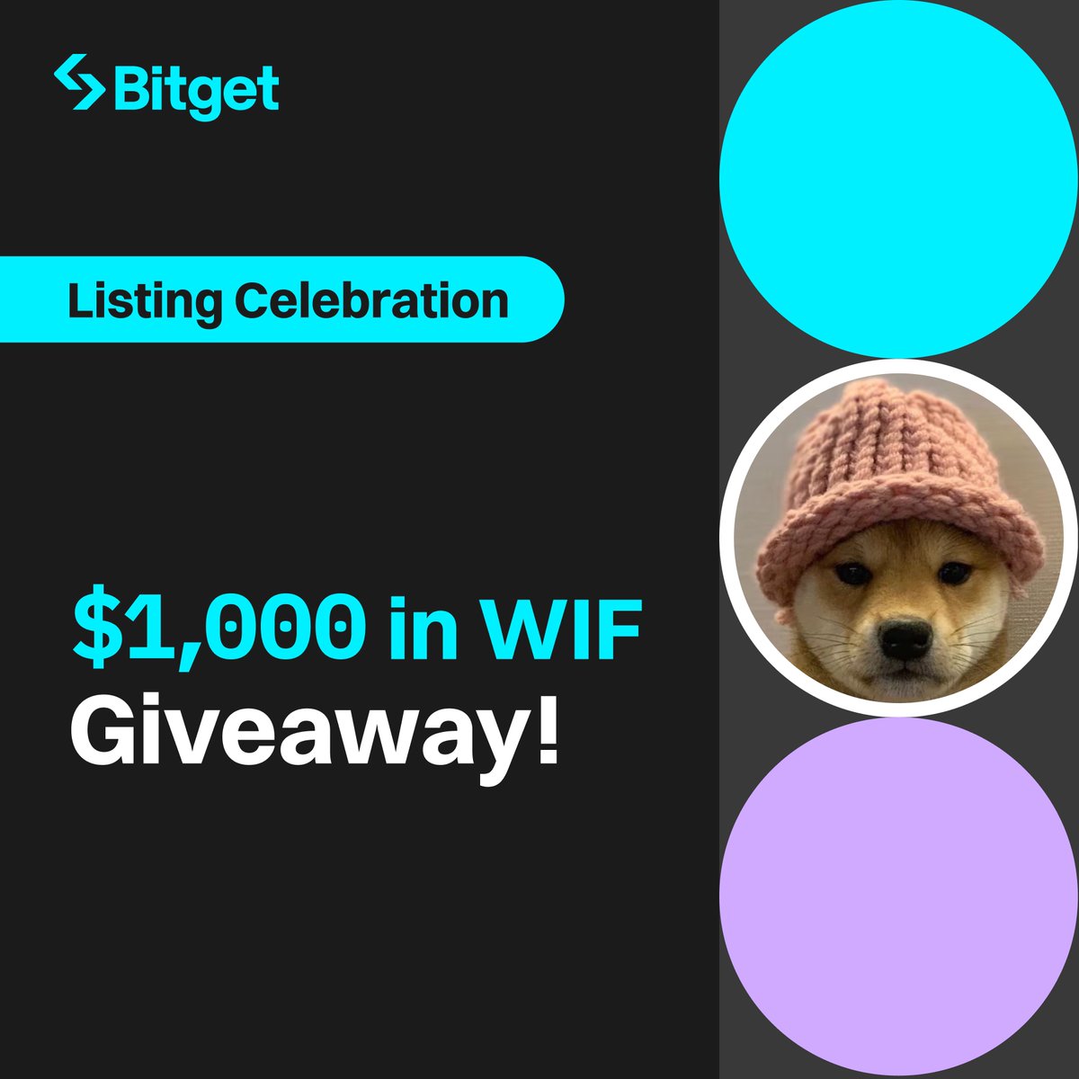 Join the #Bitget x dogwifhat Giveaway! 

💰 $1,000 worth of $WIF (20 winners) 

1️⃣ Follow @bitgetglobal &amp; <a href="/dogwifcoin/">dogwifcoin</a> 
2⃣ RT with #WIFxBitget &amp; tag your crypto pals
3⃣ Fill out the form: forms.gle/bzgrnzGKJ4MQ6f…