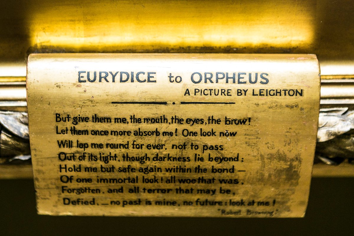 LeightonHouse_'s tweet image. Today's @artukdotorg #OnlineArtExchange is #poetry 🎭 

On the frame of Leighton's 'Orpheus and Eurydice' is a poem by #RobertBrowning written to accompany the artwork at it's 1864 Royal Academy debut. 

'I find a poetry in that man's work that I can find in no other' - Browning