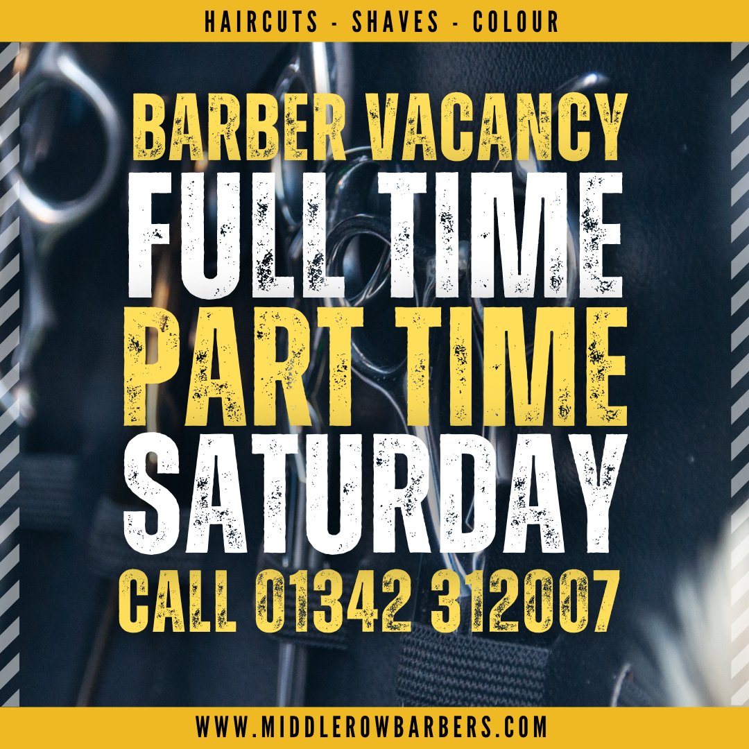 middlerowbarber's tweet photo. JOB ALERT 
Attention skilled barbers! 
Middle Row Barbers in East Grinstead is hiring for full-time, part-time, and Saturday positions, offering incredible earning potential. 

Contact us at -
📷 01342 312007
📷 eastgrinstead@middlerowbarbers.com
#BarberJobs #EastGrinstead https://t.co/NonsyJ4zM4