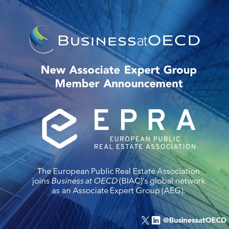 🤝 We welcome <a href="/EPRA_realestate/">EPRA</a> to our global network as an AEG. 

EPRA is the voice of Europe's listed real estate – stock exchange quoted property companies, investors and their suppliers.

Our network ➡️ businessatoecd.org/global-network