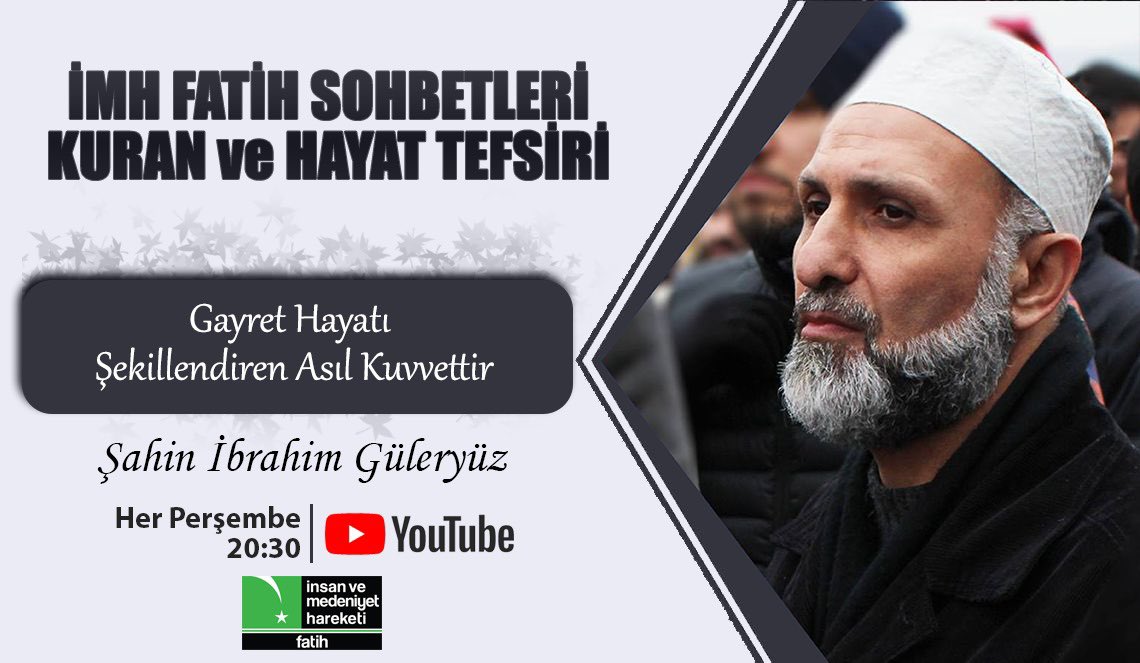 Şahin İbrahim Güleryüz Hocamızla bu hafta "Gayret Hayatı Şekillendiren Asıl Kuvvettir” konusunu işleyeceğiz.

Saat 20:30’da
Youtube Fecir Genç kanalında ve Akşemsettin Mahallesi Albay Cemil Sakarya Sokak No:16 Fatih’te!
(youtube.com/fecirgencderne…)