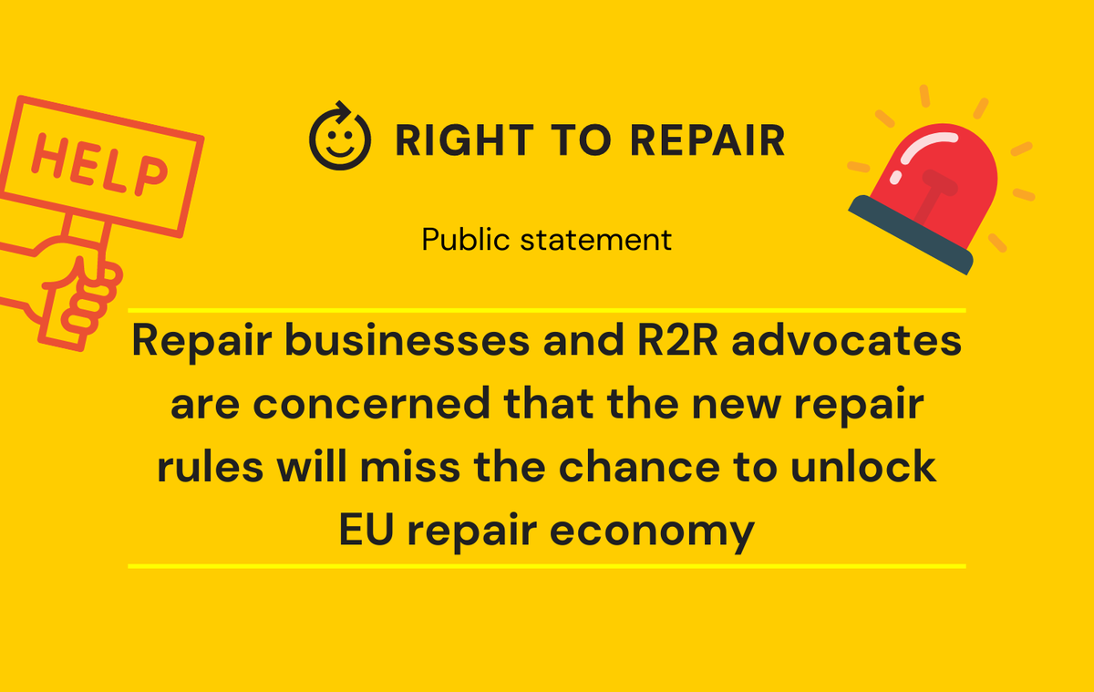 R2REurope's tweet photo. ⏰This is the final countdown for the #Righttorepair initiative. 

➡️We call on EU institutions to introduce rules for reasonable spare part prices &amp; ban anti-repair practices preventing the use of compatible &amp; reused spare parts

1/2 https://t.co/gnjHOlssfA