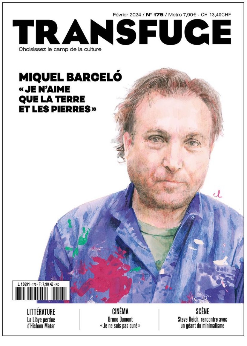 En couverture du prochain @Transfuge_mag portrait de #miquelbarceló 🙌