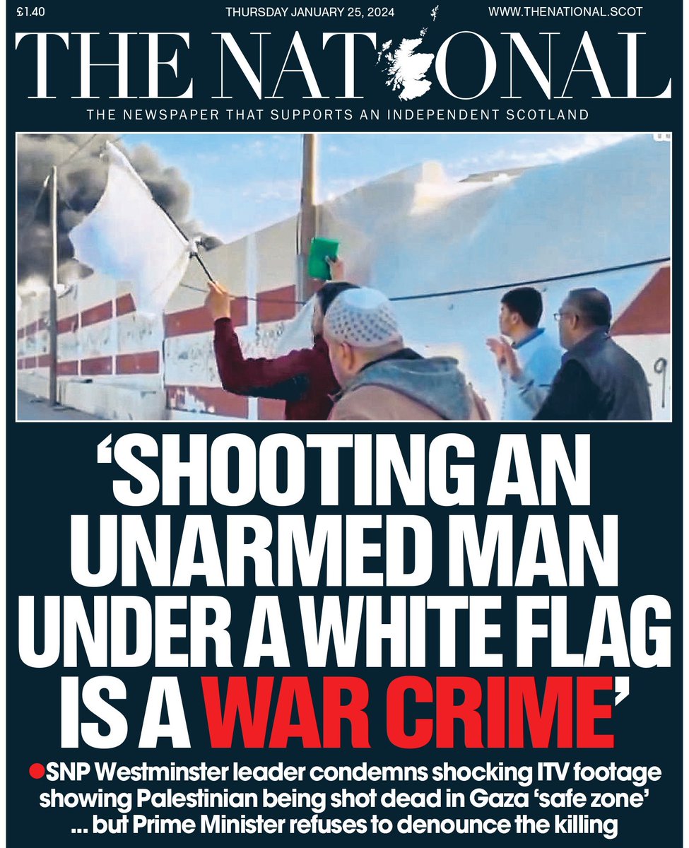 This is how you do a front page. 

Say it <a href="/Keir_Starmer/">Keir Starmer</a> - shooting an unarmed man under a white flag is a WAR CRIME.