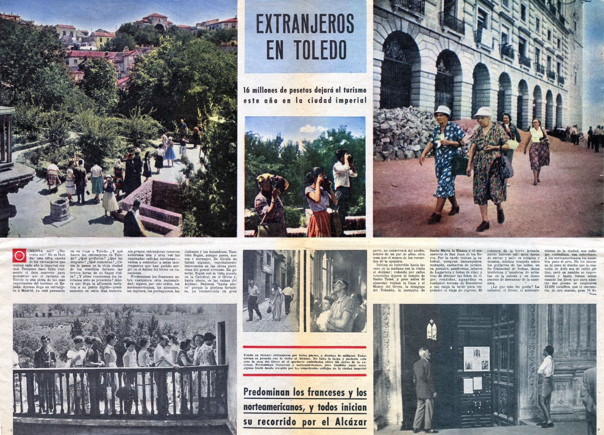 Hoy es el día de Toledo en @fitur_madrid. Buen momento para traer al recuerdo este curioso artículo, con fotos a todo color, con un análisis de la situación del turismo en Toledo en 1959. Fue publicado el 16 de agosto de ese año en un suplemento del diario Ya.