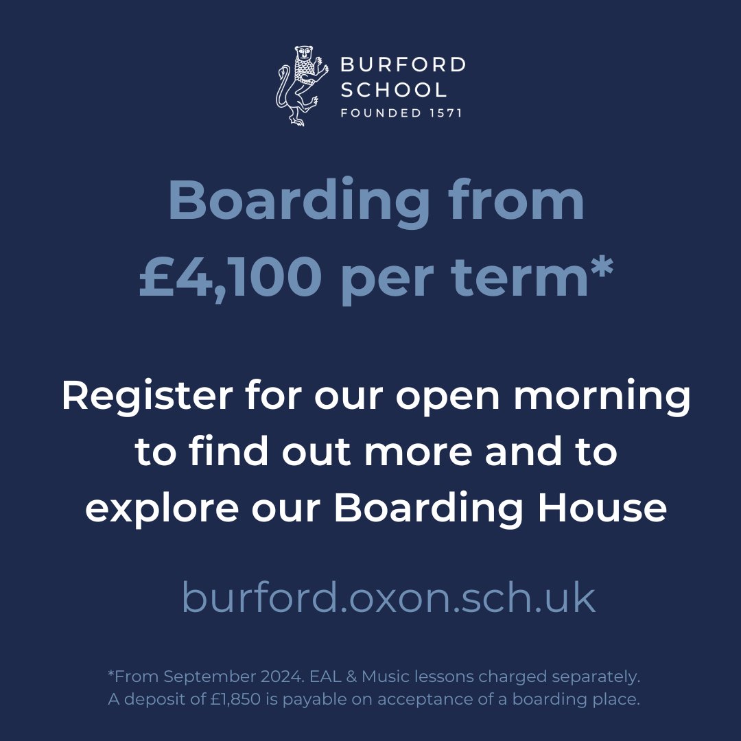 Did you know that the education provided at Burford is free?  

Families only have to pay boarding fees when students stay with us.  

Find out more at our Boarding Open Morning on 3 February 2024.  

🔗 Registration details: tinyurl.com/ypwe62h8 #stateboarding #Oxfordshire