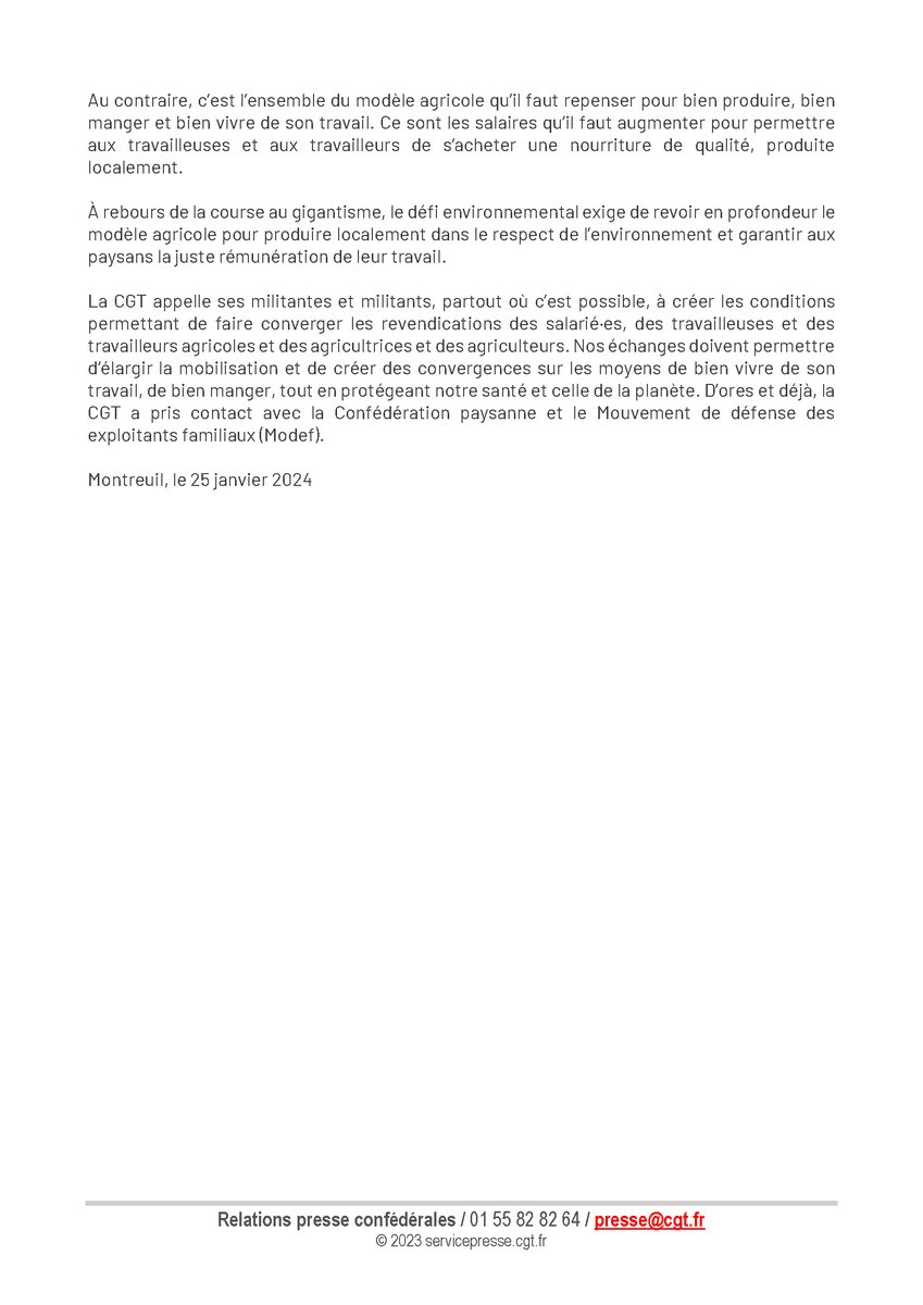 lacgtcommunique's tweet photo. 🚜 La CGT appelle ses militant·es, partout où c’est possible, à créer les conditions permettant de faire converger les revendications des salarié·es, des travailleuses et des travailleurs agricoles et des agricultrices et des agriculteurs.

Communiqué :
🔗 https://t.co/KOc2u20nZ5 https://t.co/yQtNzrch8K