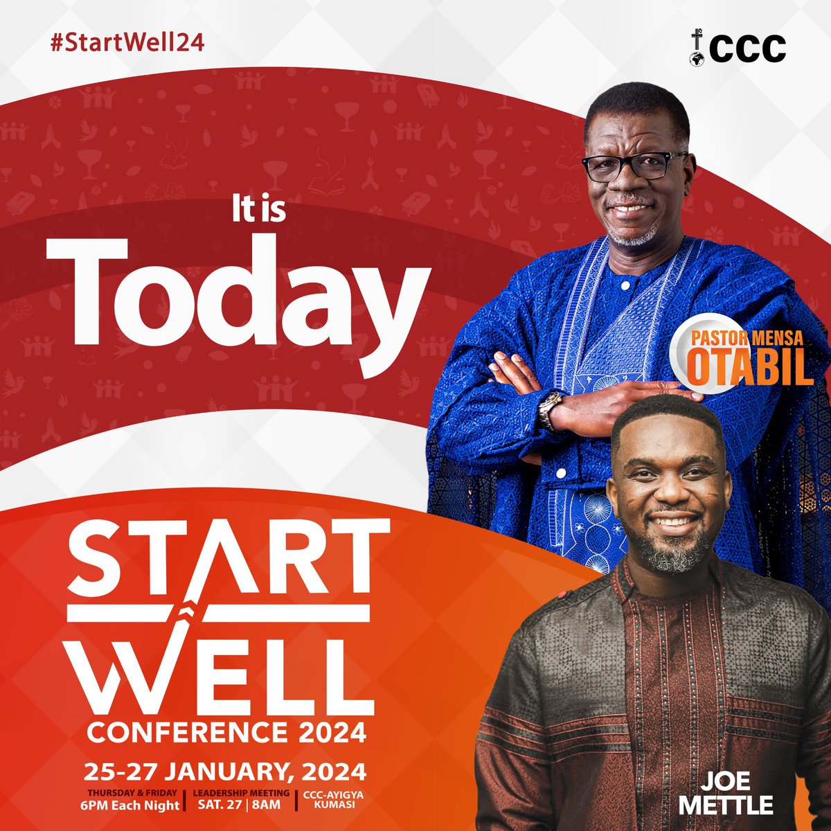 saltcityccc's tweet photo. Start Well Conference begins today π₯³π₯. See you tonight for day 1 of the conference.π
#StartWell24
#ThisIsCCC
#MensaOtabil
#Joemettle
#PastorJoshObeng
#PastorRansfordObeng
#CCCEvents
#CalvaryCharismaticCentre
#CCCKumasi https://t.co/CEoTNuq9cq