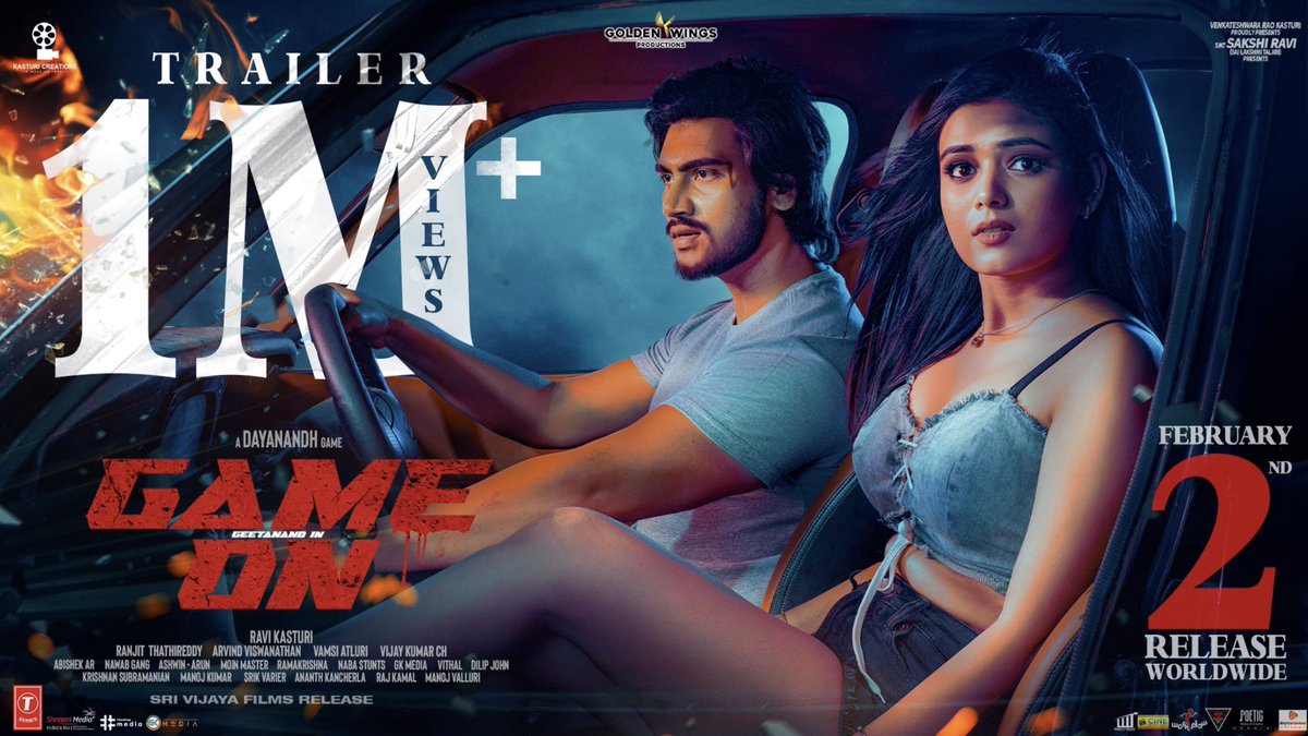 Dayanandh Gaddam (@dayanandh369) on Twitter photo #GameOnMovie 🎬
1️⃣ MILLION+ Views for the high On Action, Energy & Adrenaline filled #GAMEON Trailer 💥
- youtu.be/RA3Z5lrPags
Releasing In WW Theaters On FEBRUARY 2nd 🔥
#GameOnFromFEB2nd 💥
<a href="/geetanand79/">GeetAnand 💫</a> <a href="/NehaSolanki_/">Neha Solanki</a> <a href="/madhoo69/">madhoo</a> <a href="/AdithyaLive/">Adithya Menon</a> <a href="/dayanandh369/">Dayanandh Gaddam</a> <a href="/ravikasturi10/">Ravi Kasturi</a> #GameOnMovie 🎬
1️⃣ MILLION+ Views for the high On Action, Energy & Adrenaline filled #GAMEON Trailer 💥
- youtu.be/RA3Z5lrPags
Releasing In WW Theaters On FEBRUARY 2nd 🔥
#GameOnFromFEB2nd 💥
<a href="/geetanand79/">GeetAnand 💫</a> <a href="/NehaSolanki_/">Neha Solanki</a> <a href="/madhoo69/">madhoo</a> <a href="/AdithyaLive/">Adithya Menon</a> <a href="/dayanandh369/">Dayanandh Gaddam</a> <a href="/ravikasturi10/">Ravi Kasturi</a>