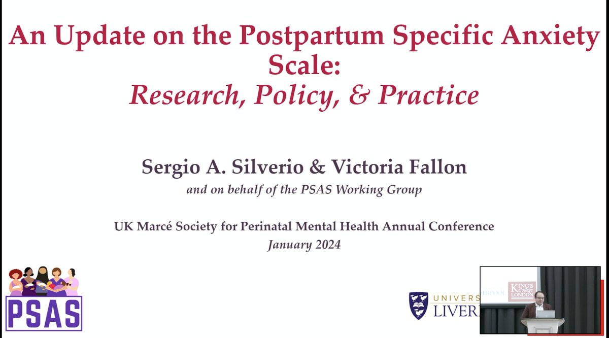 Our morning continues at the #UKIMS2024 conference with a wonderful talk and Important research by Sergio Silverio & Victoria Fallon discussing updates on the 'Postpartum Specific Anxiety Scale: Research, Policy & Practice' @TheMarceSociety