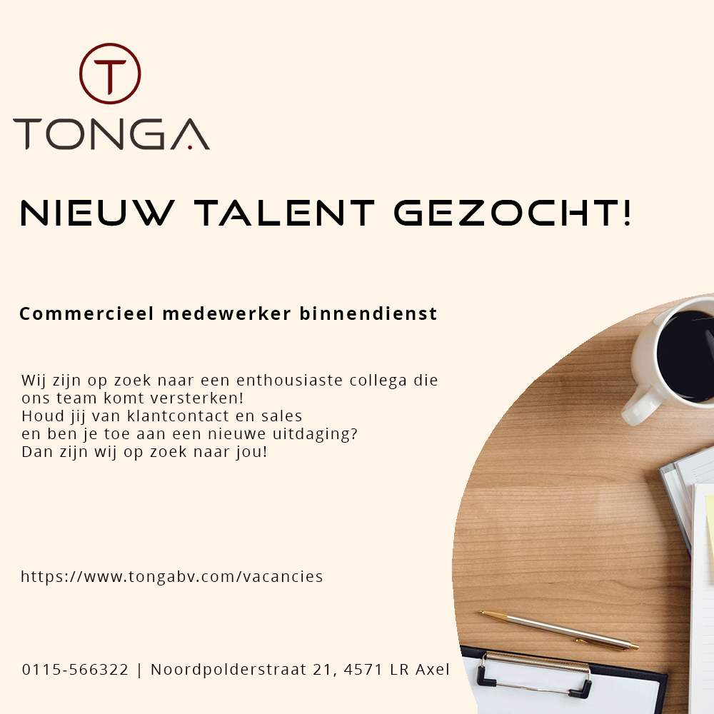 En we zoeken nóg een nieuwe collega! Voor de binnendienst. #vacature #commercieelmedewerker #Axel #binnendienst #vacaturezeeuwsvlaanderen tongabv.com/vacancies