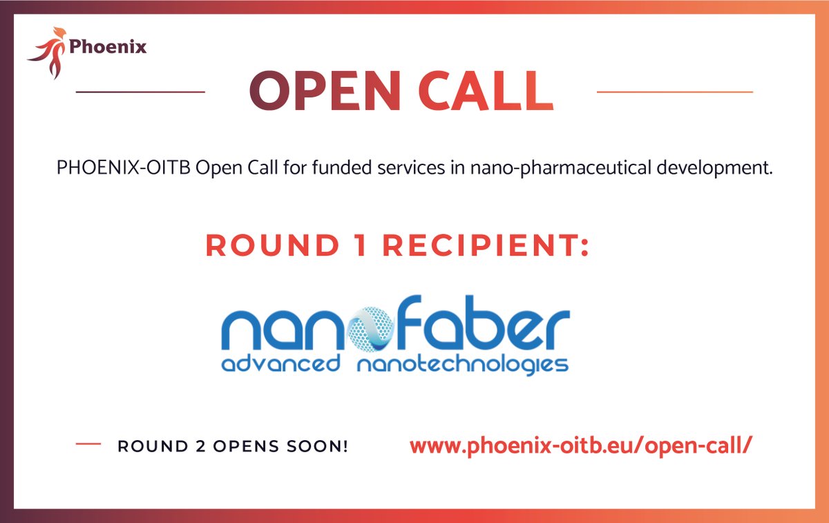 We are pleased to announce the recipient of our first Open Call for funded services in #nanopharmaceutical development: 

Nanofaber Srl will receive access to funded services from the OITB partners. 

These can be viewed here: 
phoenix-oitb.eu/phoenix-oitb-s…

Round 2 opens soon!