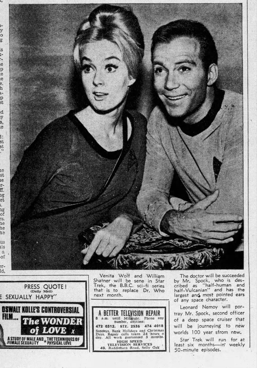 June 2, 1969 - Birmingham Evening Mail - So Star Trek will run for at least six months, which means that Doctor Who won't be back until at least January 1970. No word on casting at this time.
#startrek #doctorwho #birminghameveningmail #tvshownews