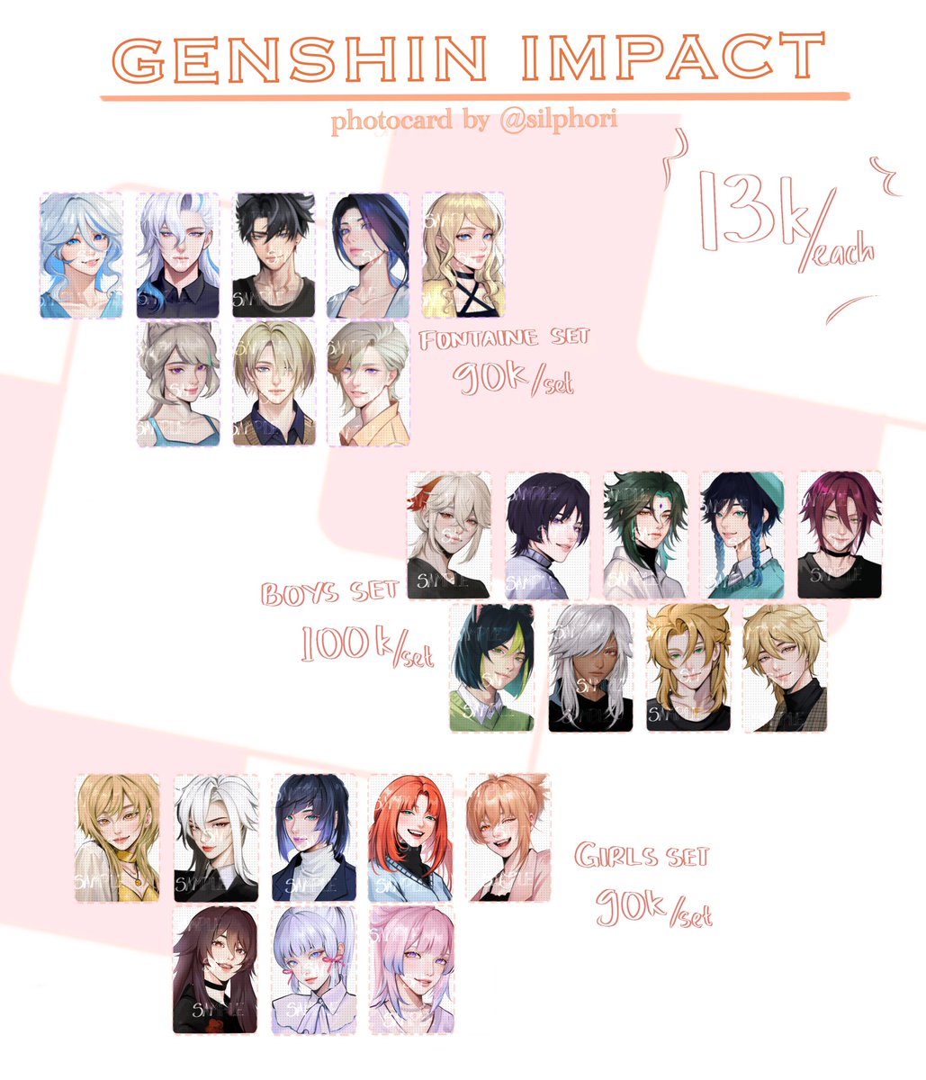 RT💖]  PRE-ORDER FANMERCH   GENSHIN IMPACT, ONE PIECE, CHAINSAW MAN, JUJUTSU KAISEN by @silphori   🗓 january 25 - february 10 🔗 https://forms.gle/mN7ecfTKXkrZ9anb7  (1/5)  GENSHIN IMPACT :
