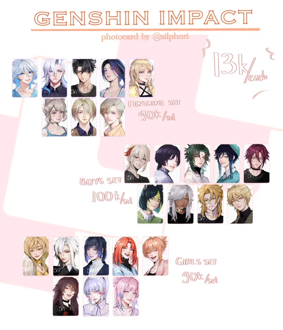 RT💖]  PRE-ORDER FANMERCH   GENSHIN IMPACT, ONE PIECE, CHAINSAW MAN, JUJUTSU KAISEN by @silphori   🗓 january 25 - february 10 🔗 https://forms.gle/mN7ecfTKXkrZ9anb7  (1/5)  GENSHIN IMPACT :
