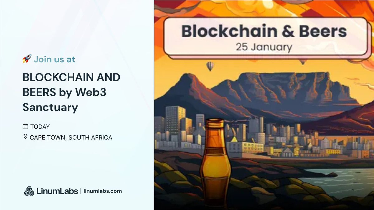 🚀 Calling all #CapeTown Blockchain enthusiasts! Join us at '#Blockchain &amp; Beers' 🍻 🌐 Network, discuss trends, and share insights with industry experts. 

🗓️ Today, 7-9 PM GMT+2

📍Cargo, 158 Kloof St.

Hosted by <a href="/Web3Sanctuary/">Web3Sanctuary</a> 😎

More info: buff.ly/3Ohi5sh