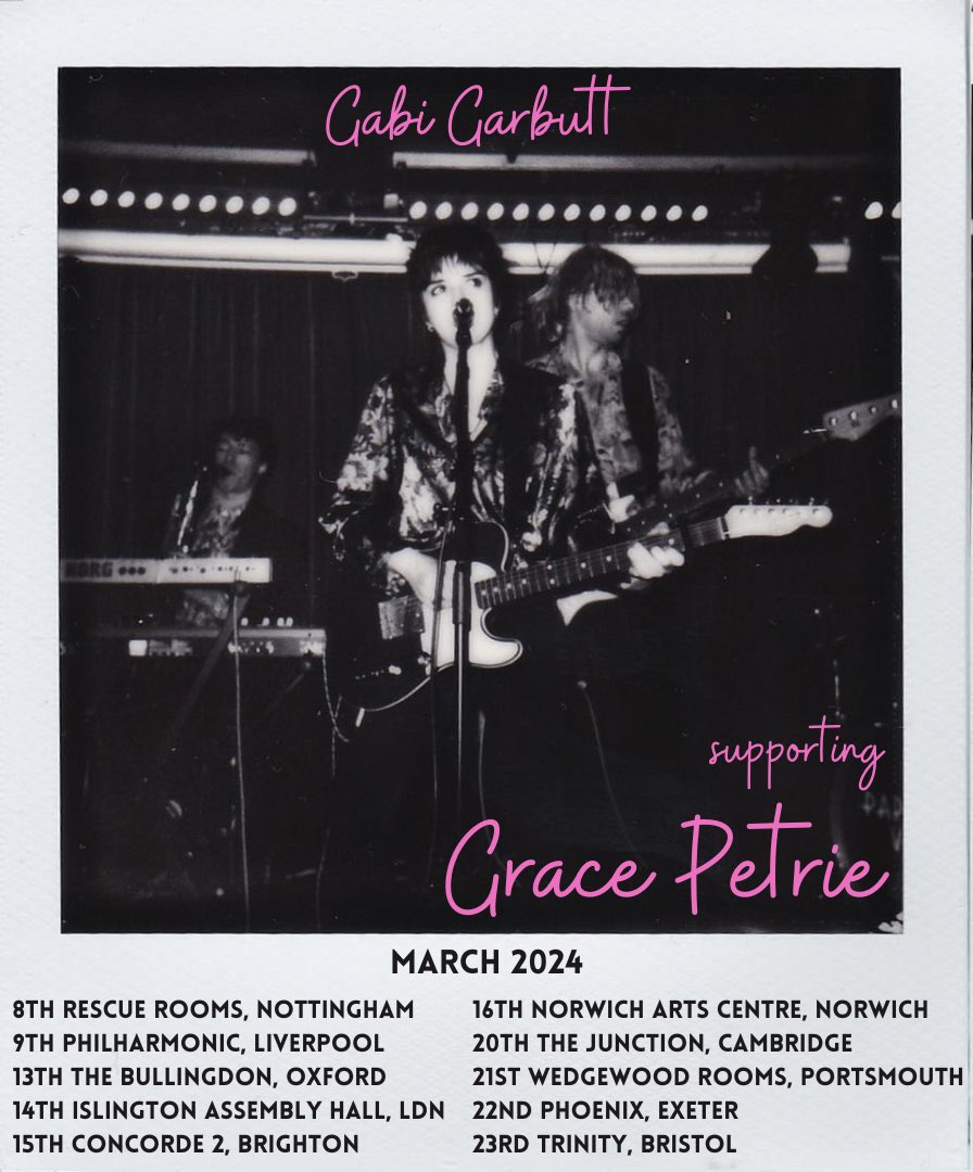 Can’t wait to join @gracepetrie on her UK tour! 🚀 She’s a fantastic songwriter and performer and it’s a real honour to be invited 🖤 I’ll be playing these shows solo, hope to see you there⚡️ Ticket link: gracepetrie.com/gigs/