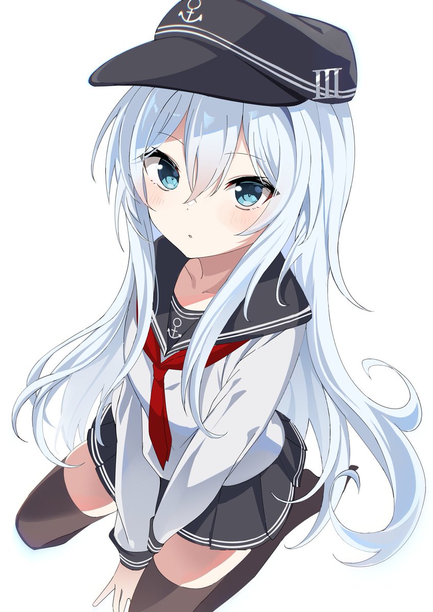 hibiki (kancolle) 1girl solo long hair thighhighs hat skirt school uniform  illustration images