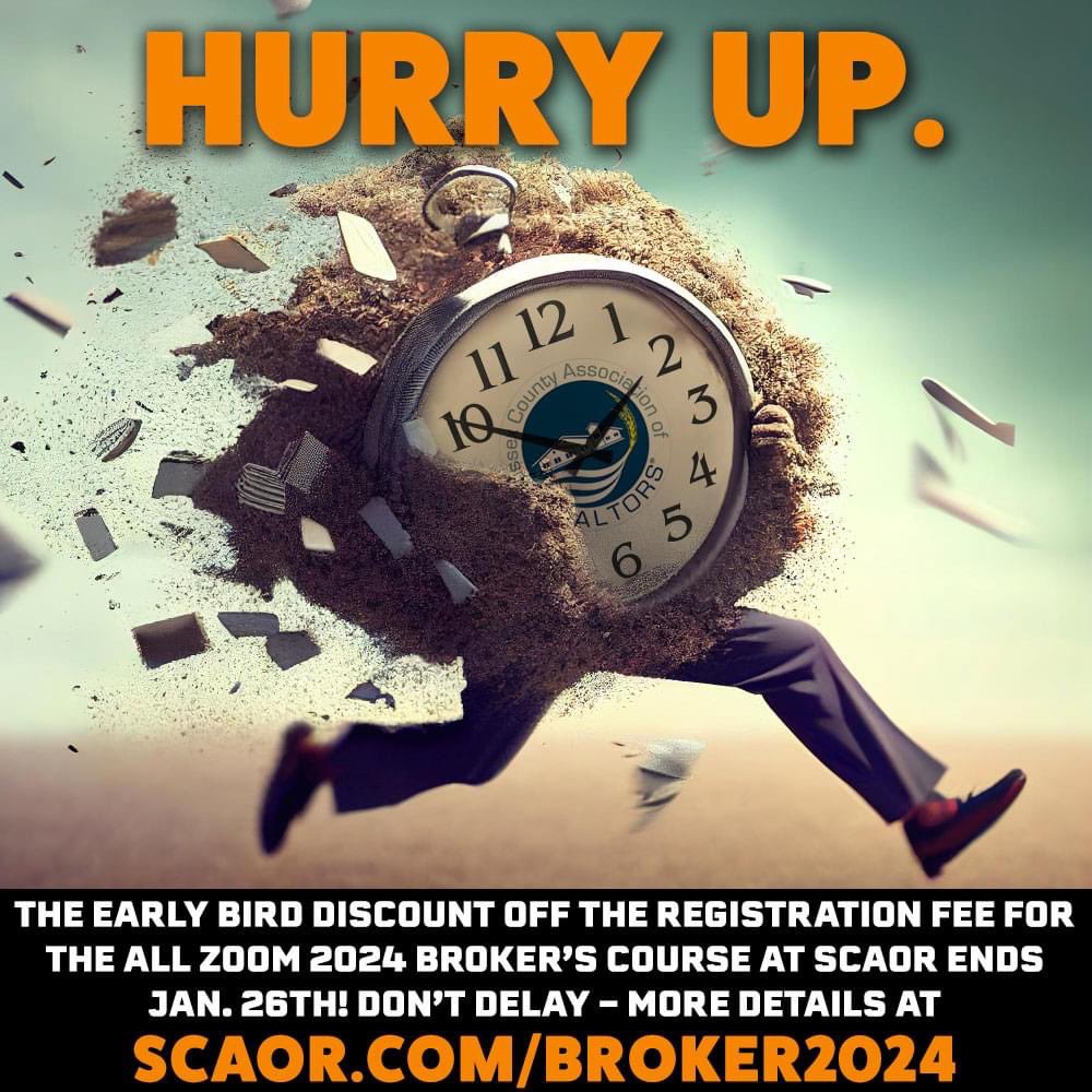 There's no time like the present - especially when you can save $150 off the registration fee for the popular Broker's Course at SCAOR! Embark on your journey to become a licensed Delaware Real Estate #Broker today - details at scaor.com/broker2024/