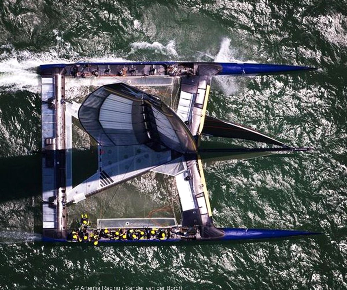 CupInfo's tweet photo. #TBT a fav. aerial from the 2013 Louis Vuitton Cup / 34th America's Cup, Big Blue AC72, Photo © Artemis Racing / Sander van der Borch @ArtemisRacing @SandervdBorch @ArtemisTechLtd | #AC34 #SanFrancisco #AC72 | #AC37 #Barcelona #AmericasCup #AC75 @americascup https://t.co/hv0lG1MiiG