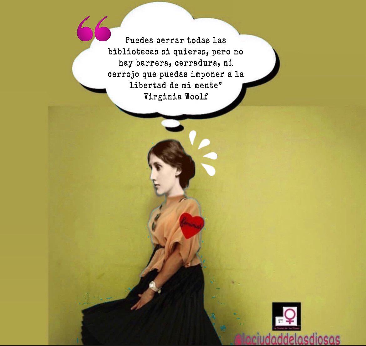 lasdiosas's tweet photo. Un 25.01.1882, nació #VirginiaWoolf una de las figuras más representativas de la novelística inglesa experimental. Sus libros #UnaHabitaciónPropia #LasHoras #LaSeñoraDallowsy y #TresGuineas son un valioso aporte para el #feminismo 💜
#laciudaddelasdiosas #AutonomíaDeLasMujeres https://t.co/4XOkp0sweZ